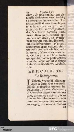Articulus XVI. De Indulgentiis.