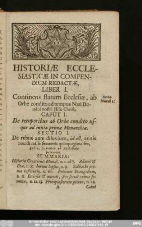 Caput I. De temporibus ab Orbe condito usque ad initia primae Monarchiae.