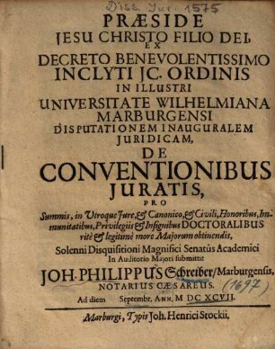 Disputationem Inauguralem Juridicam, De Conventionibus Juratis