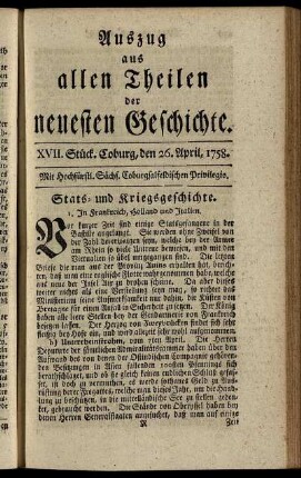 XVII. Stück. Coburg, den 26. April. 1758.