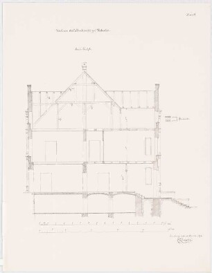 Herrenhaus, Kottulin Umbau: Druck einer Variante von Inv.Nr. 11407: Querschnitt, 2 Maßstabsleisten (Meter, Fuß)