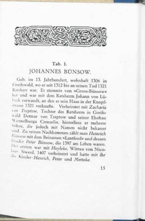 Tab. 1. Johannes Bünsow - Tab. 2. Caspar (Jaspar) Bünsow