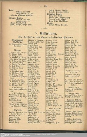 V. Abtheilung. Berufsklassen und Gewerbebetriebe : V. Abtheilung. Die Geschäfts- und Gewerbetreibenden Plauens