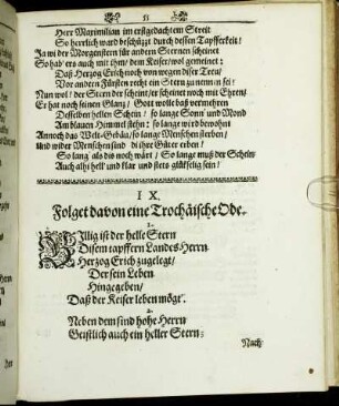 IX. Folget davon eine Trochäische Ode.