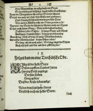 IX. Folget davon eine Trochäische Ode.