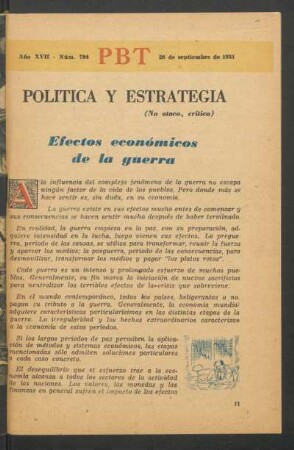 Efectos económicos de la guerra : Política y estrategia - (No ataco, crítico)