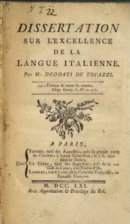 Dissertation sur l'excellence de la langue italienne
