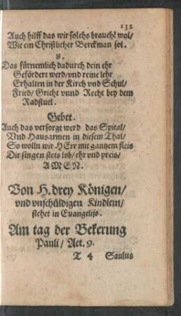 Von H. drey Königen/ und unschüldigen Kindlein ... Am tag der Bekerung Pauli ...