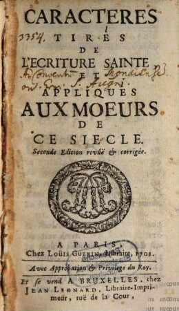 Caractères tirée de l'Ecriture Sainte