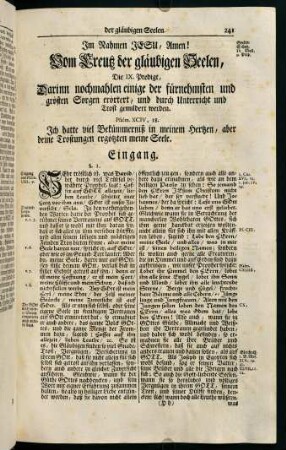 241-270, Die IX. Predigt, Darinn nochmahlen einige der fürnehmsten und grösten Sorgen erörtert, und durch Unterricht und Trost gemildert werden.