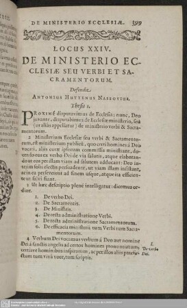 Locus XXIV. De Ministerio Ecclesiae Seu Verbi Et Sacramentorum