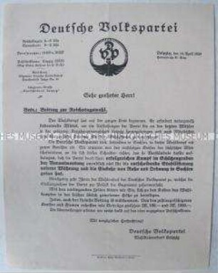 Rundschreiben der Deutschen Volkspartei zur Reichstagswahl 1924