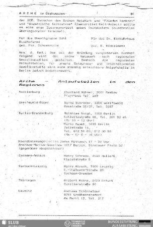 Arche-Anlaufstellen in den Regionen