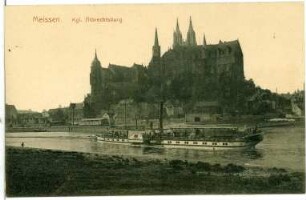 Meißen. Albrechtsburg mit Elbe und Dampfer Kronprinz