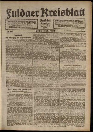 Ausgabe vom Freitag, den 22. August 1919.