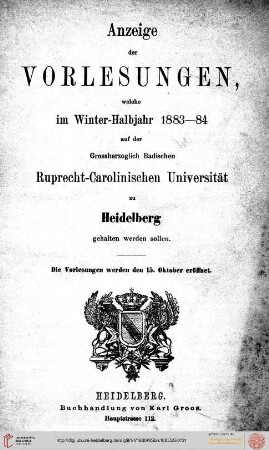 Wintersemester 1883/1884