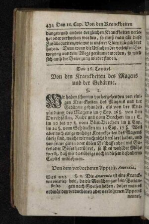 Das 16. Capitel. Von den Kranckheiten des Magens und der Gedärme.