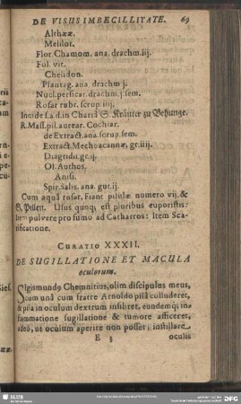 Curatio XXXII. De Sugillatione Et Macula oculorum