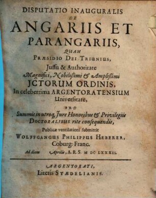 Disputatio Inauguralis De Angariis Et Parangariis