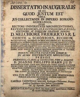 Dissertatio Inauguralis De eo quod justum est circa jus collectandi in imperio Romano-Germanico