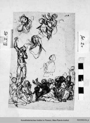 Skizzen für mehrere Vordergrundfiguren auf "Der Sturz des Simon Magus"
