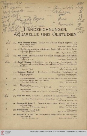 Handzeichnungen, Aquarelle und Ölstudien [Nr. 305-573]