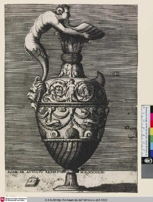 [Aiguière dont le corps est orné d'une sirène qui se termine en rinceaux; Ewer with a Satyr Holding a Large Conch; Vase mit einem Satyrn, der eine große Muschelschale hält]