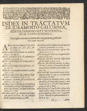Index In Tractatum De Juramento Calumniae, Rerum, Verborum Et Sententiarum Copiosissimus.