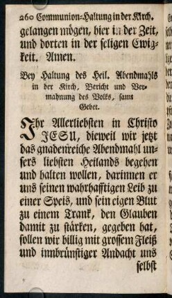 260-275, Bey Haltung des heil. Nachtmahls in der Kirch, ...