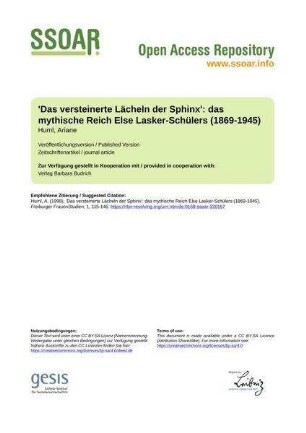 'Das versteinerte Lächeln der Sphinx': das mythische Reich Else Lasker-Schülers (1869-1945)