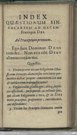 Index Quaestionum Singularium Ad Decem Praecepta Dei