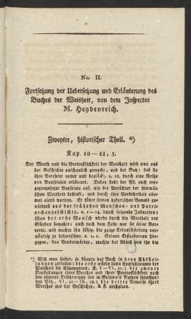 No. II. Fortsetzung der Uebersetzung und Erläuterung des Buches der Weisheit, von dem Inspector M. Heydenreich