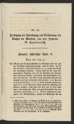 No. II. Fortsetzung der Uebersetzung und Erläuterung des Buches der Weisheit, von dem Inspector M. Heydenreich