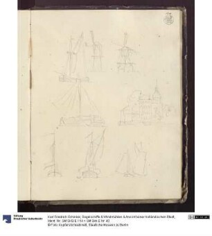 Segelschiffe & Windmühlen & Ansicht einer holländischen Stadt