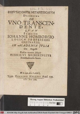 Disputationum Metaphysicarum ... De Uno Transcendente