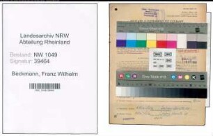 Entnazifizierung Franz Wilhelm Beckmann , geb. 12.02.1908 (Graveur)
