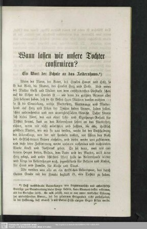 Wann lassen wir unsere Tochter confirmiren?