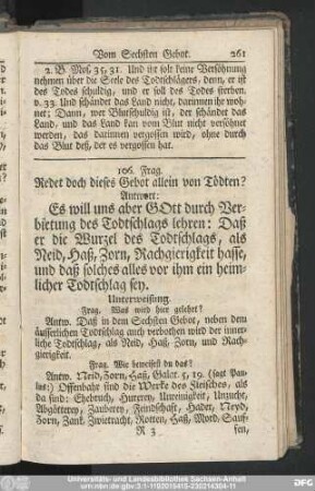 106. Frag. Redet doch dieses Gebot allein von Tödten?