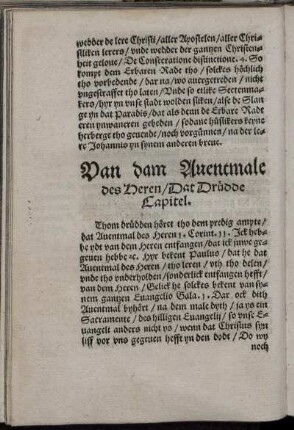 Van dem Auentmale des Heren / Dat Drüdde Capitel.