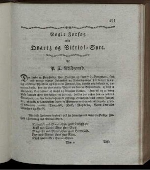 Nogle Forsog med Ovartz og Vitriol-Syre