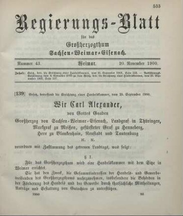 139. Gesetz, betreffend die Errichtung einer Handelskammer