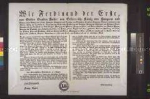Proklamation: Abdankung von Kaiser Ferdinand I.; Olmütz, 2. Dezember 1848