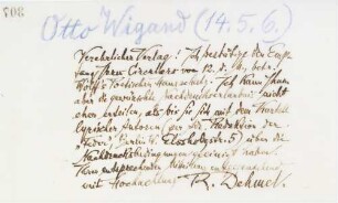 Brief an den Verlag Otto Wiegand