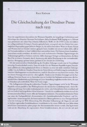Die Gleichschaltung der Dresdner Presse nach 1933