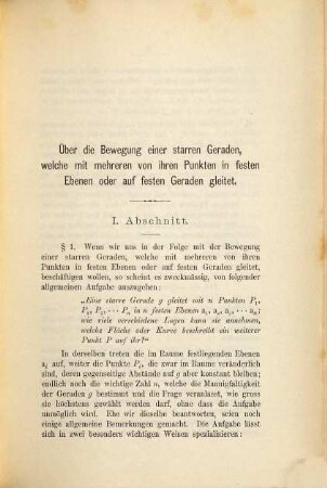 Über die Bewegung einer starren Geraden welche mit mehreren von ihren Punkten in festen Ebenen oder auf festen Geraden gleitet ...