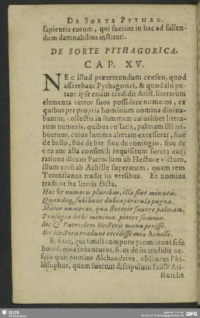 De Sorte Pythagorica. Cap. XV.