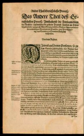 Das Ander Theil deß Gerichtlichen Proceß/ Innhaltend die Fundamenten der Rechten/ auß welchen die gemein Practick/ hieoben im Ersten Theil verleibt/ gezogen ist ...