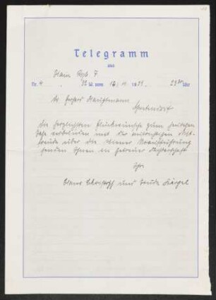 Brief von Hans Christoph Kaergel und Trude Kaergel an Gerhart Hauptmann