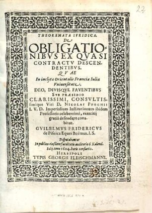 Theoremata Ivridica De Obligationibvs Ex Qvasi Contractv Descendentibvs