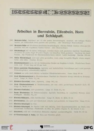 Arbeiten in Bernstein, Elfenbein, Horn und Schildpatt (Nr. 1301-1332)